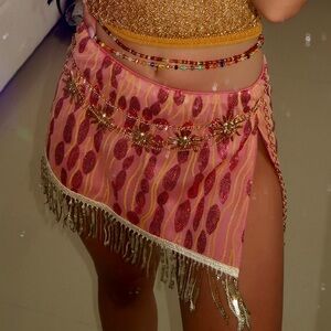 SOLD!!! Pink and Red Sequin Mini Skirt with Fringe